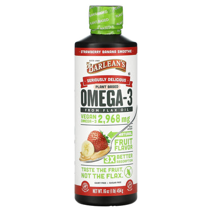 Barlean's, Seriously Delicious, Omega-3 from Flax Oil, Strawberry Banana Smoothie, 2,968 mg, 16 oz (454 g)