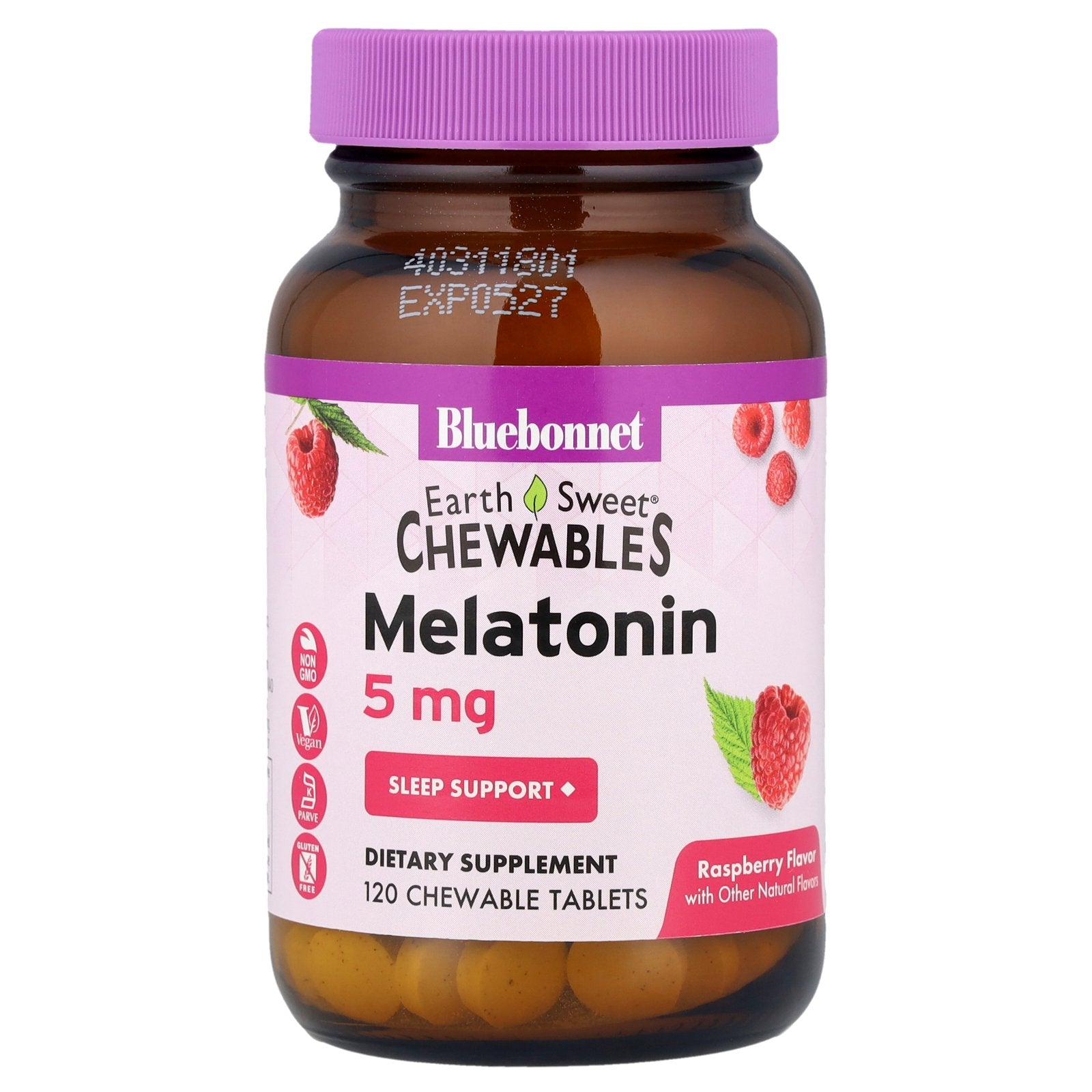 Bluebonnet Nutrition, Earth Sweet® Chewables, Melatonin, Raspberry, 5 mg, 120 Chewable Tablets