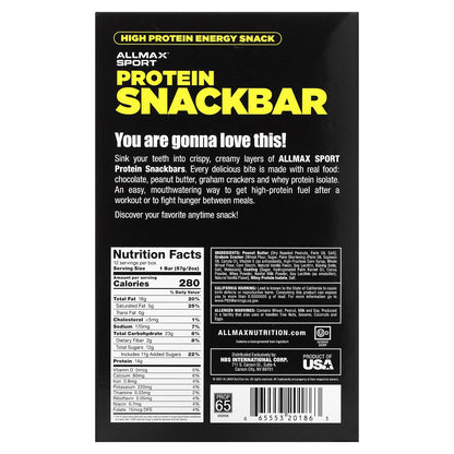 ALLMAX, High Protein Energy Snack, Protein Snackbar, Chocolate Peanut Butter, 12 Bars, 2 oz (57 g) Each