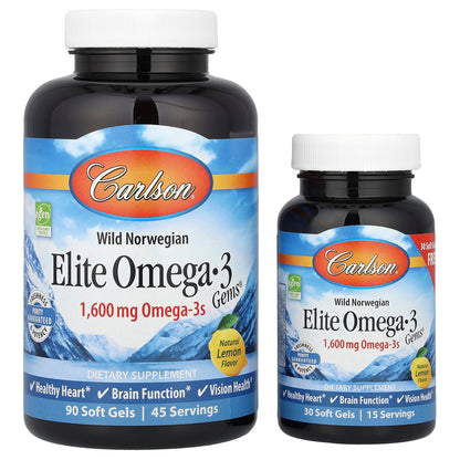 Carlson, Wild Norwegian, Elite Omega-3 Gems®, Natural Lemon, 120 Soft Gels