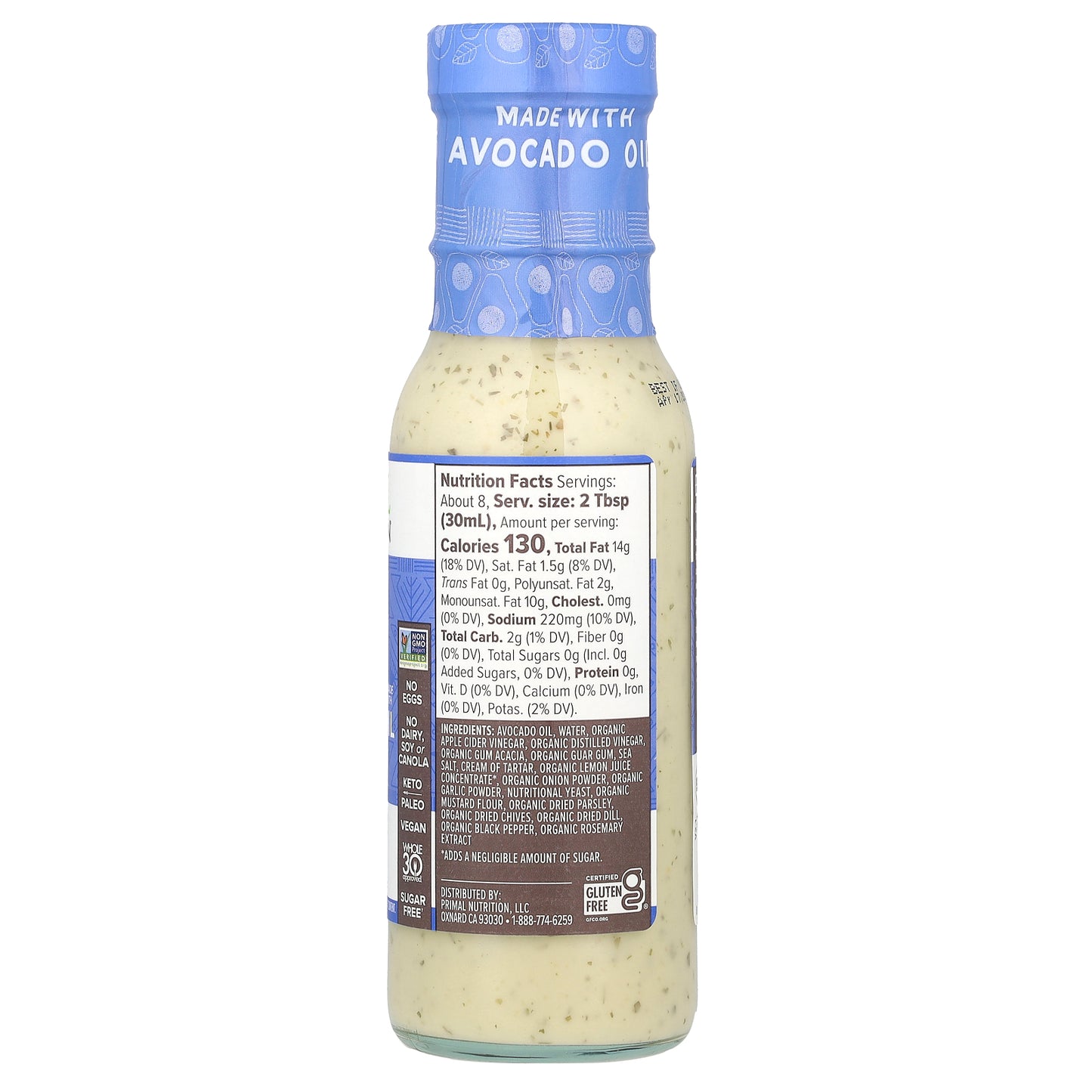 Primal Kitchen, Dressing & Marinade Made with Avocado Oil, Plant Based Ranch, 8 fl oz (236 ml)