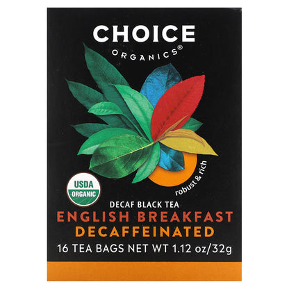 Choice Organic Teas, Decaf Black Tea, English Breakfast, 16 Tea Bags, 1.12 oz (32 g)