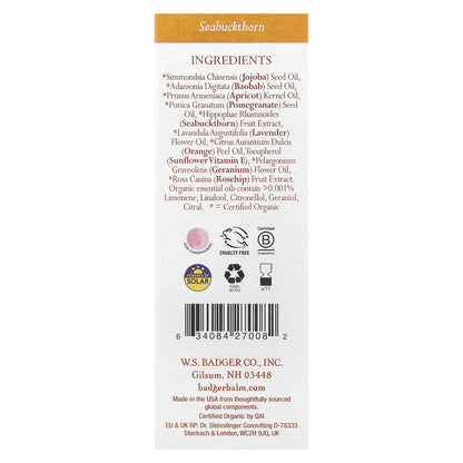 Badger, Face Care, Seabuckthorn Face Oil, For Normal/Dry Skin, 1 fl oz (29.5 ml)