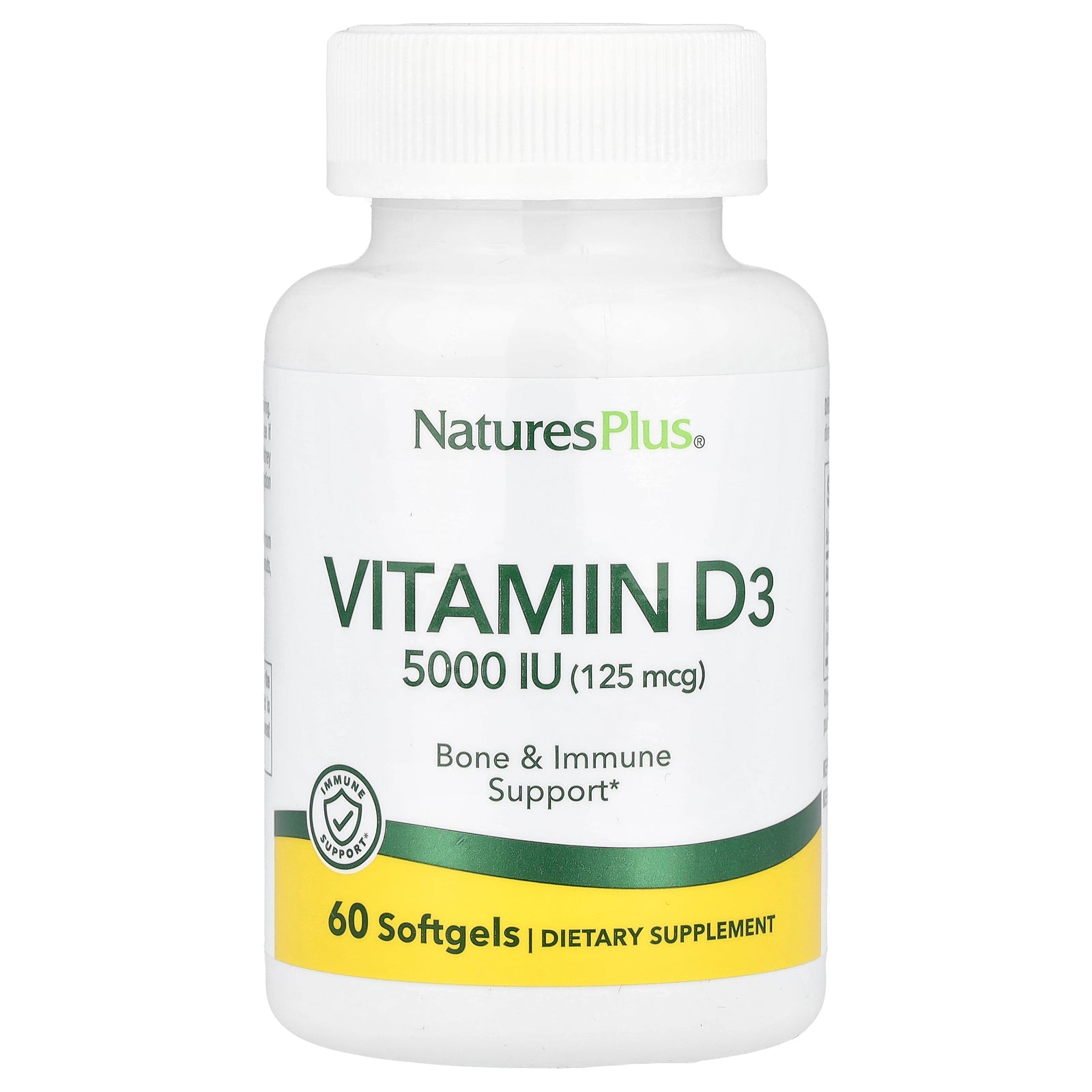 NaturesPlus, Vitamin D3, 125 mcg (5,000 IU), 60 Softgels