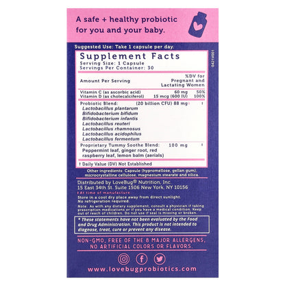 LoveBug Probiotics, Prenatal Probiotic, 20 Billion CFU, 30 Capsules