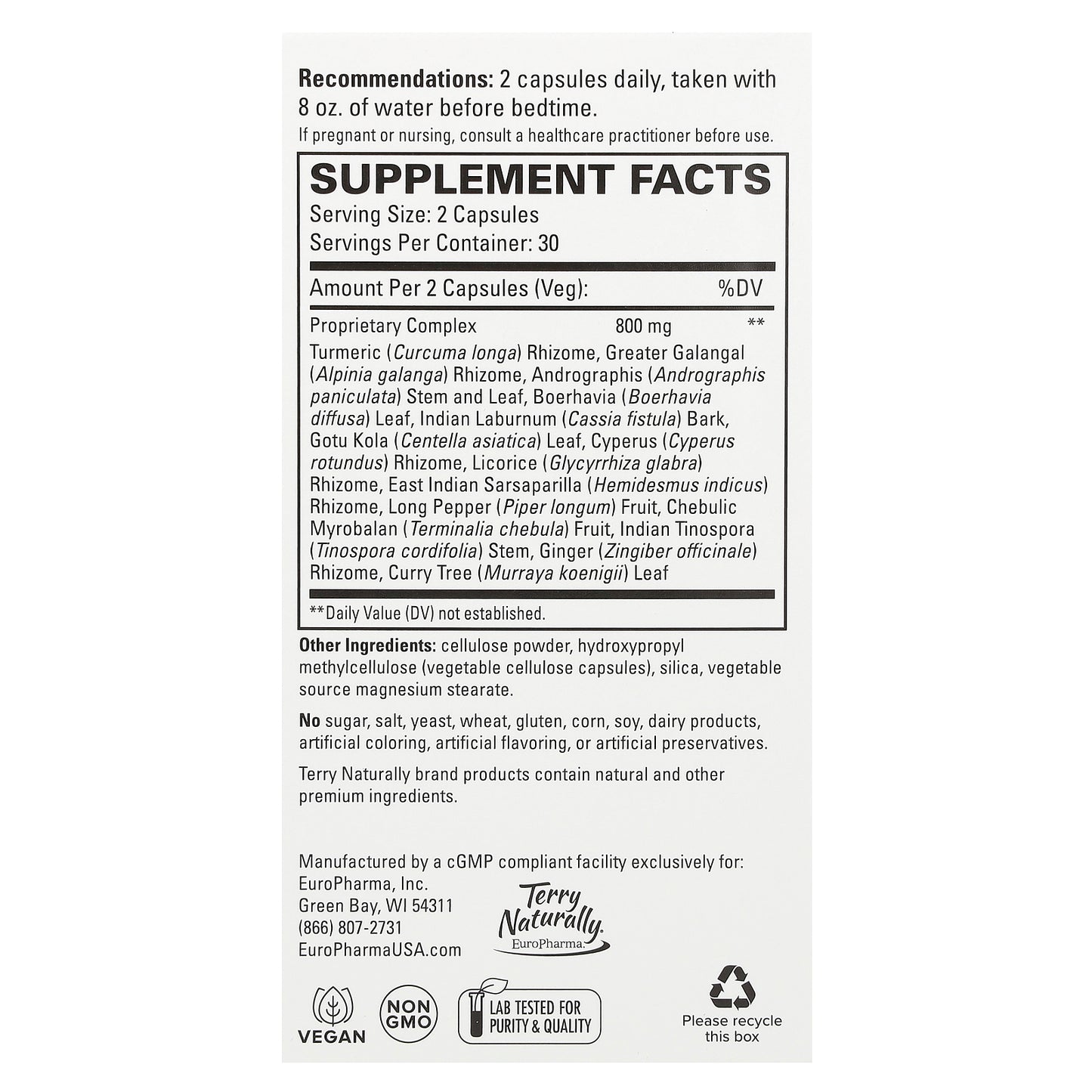 Terry Naturally, Ayurvedic Digestive Formula, 60 Capsules