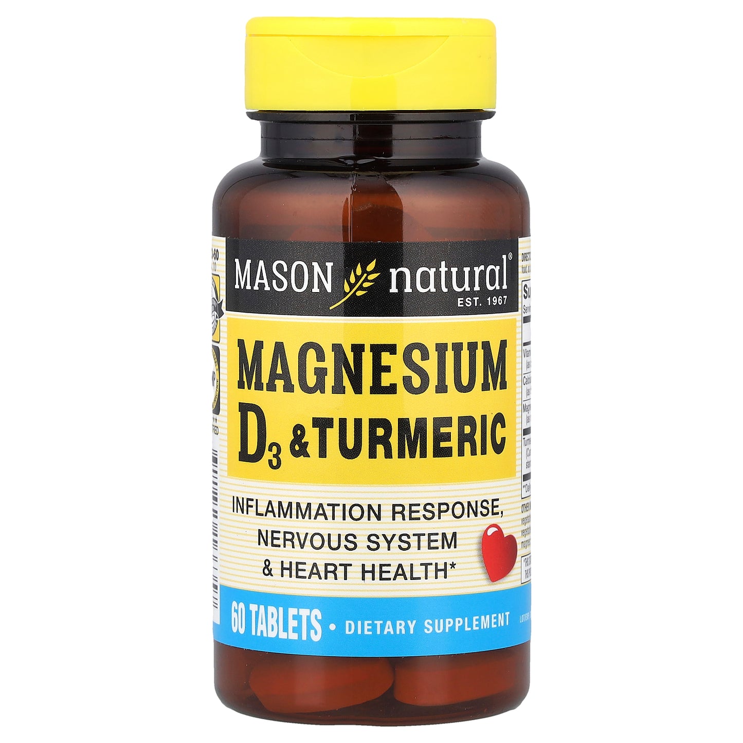 Mason Natural, Magnesium, Vitamin D3 & Turmeric, 60 Tablets