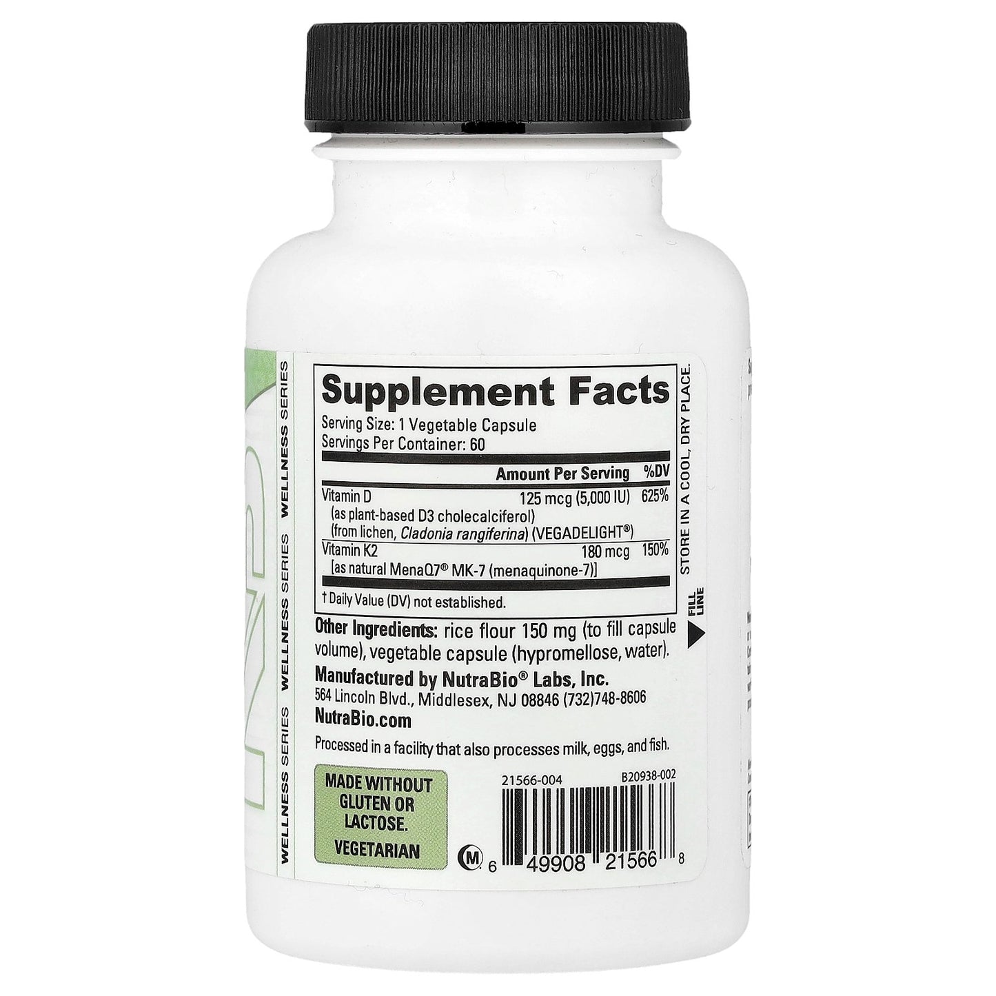 NutraBio, D3 + K2, 60 Capsules