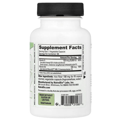 NutraBio, D3 + K2, 60 Capsules
