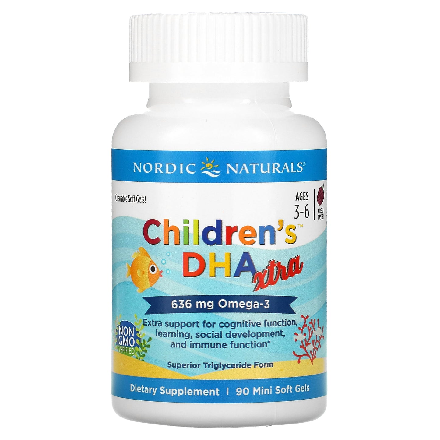 Nordic Naturals, Children's DHA Xtra, Ages 3-6, Berry, 636 mg, 90 Mini Soft Gels