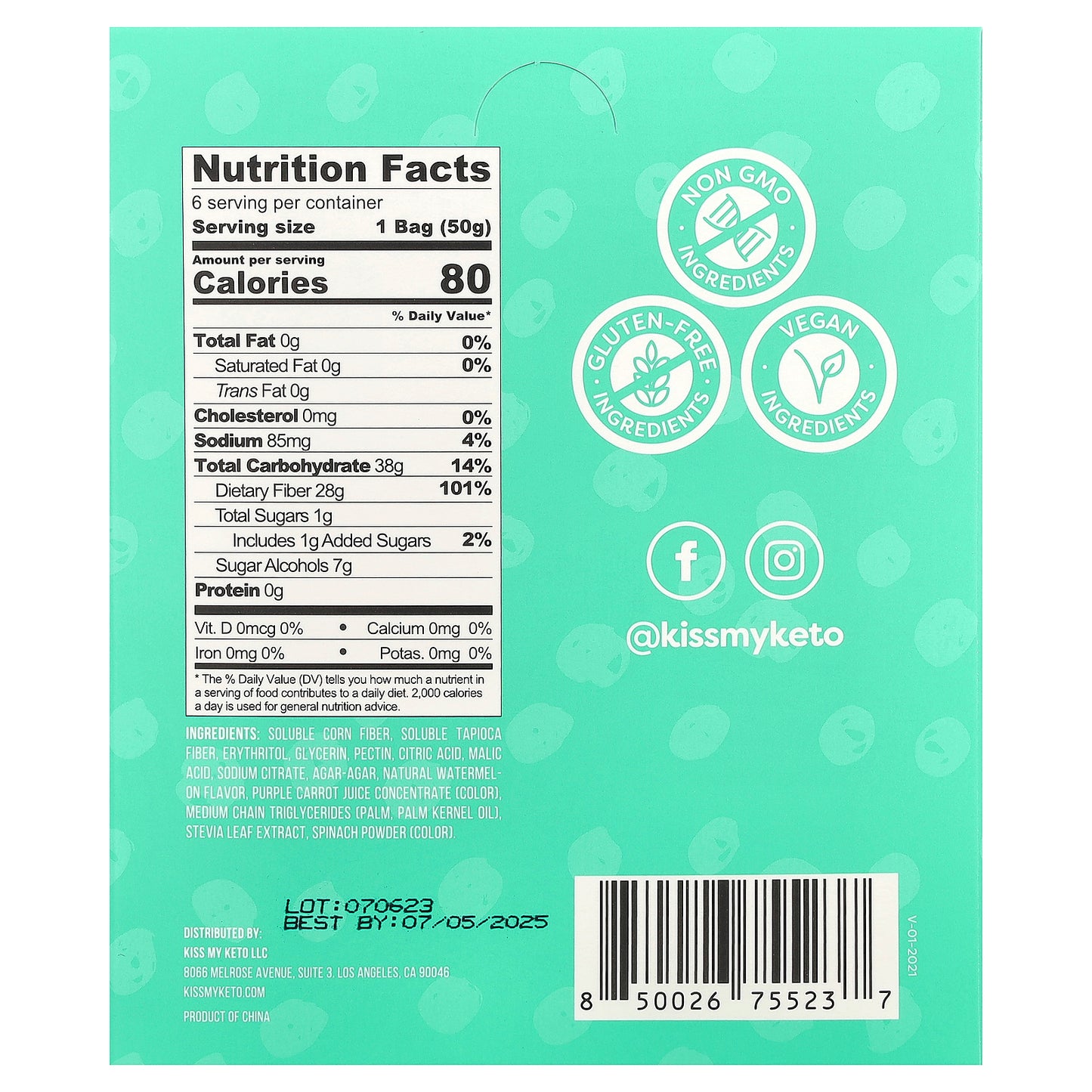 Kiss My Keto, Gummy Candy, Watermelon Slices, 6 Bags, 1.76 oz (50 g) Each