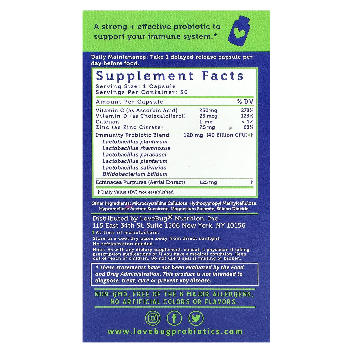 LoveBug Probiotics, Immune Support Probiotic™, Daily Probiotic, 40 Billion CFU, 30 Capsules