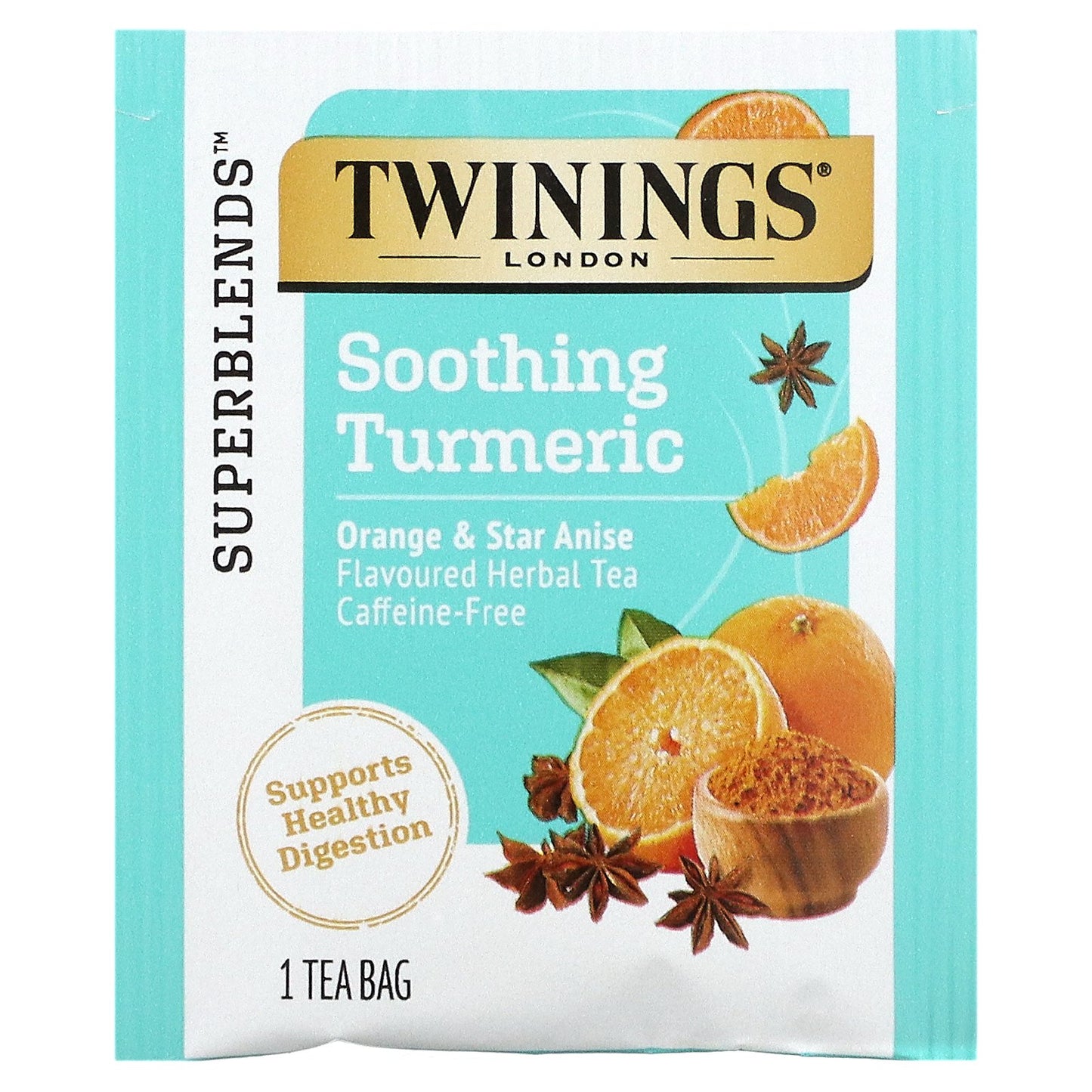 Twinings, Soothing Herbal Tea, Turmeric, Orange and Star Anise, Caffeine Free, 18 Tea Bags, 1.27 oz (36 g)