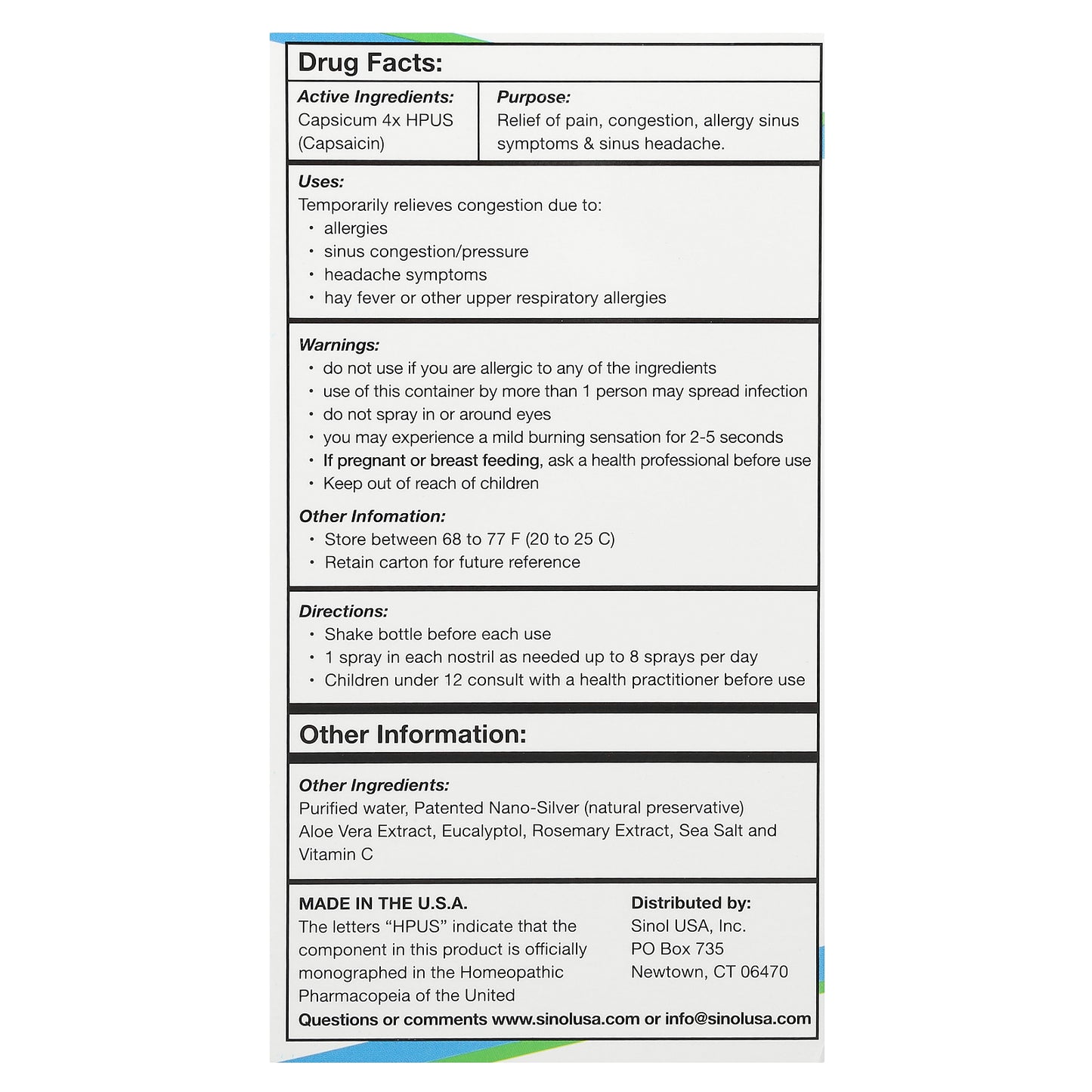 SinolM™, All-Natural Nasal Spray, Fast Allergy & Sinus Relief, 15 ml