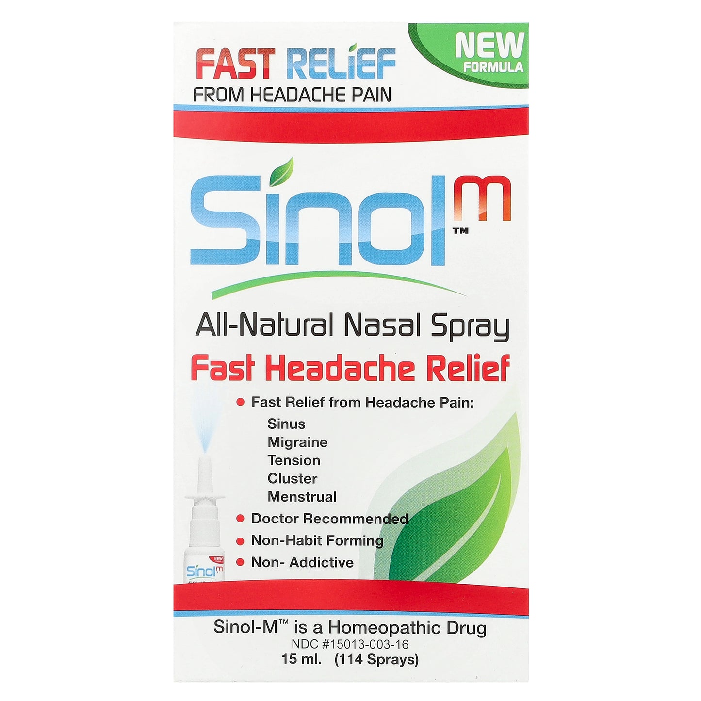 SinolM™, All-Natural Nasal Spray, Fast Headache Relief, 15 ml