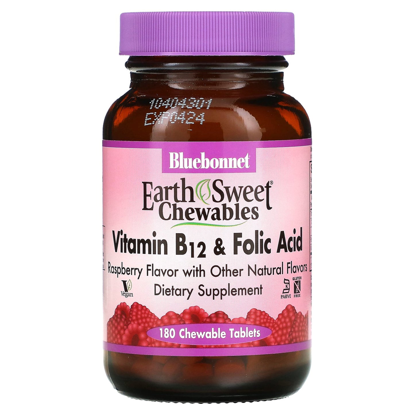 Bluebonnet Nutrition, EarthSweet Chewables, Vitamin B-12 & Folic Acid, Raspberry , 180 Chewable Tablets