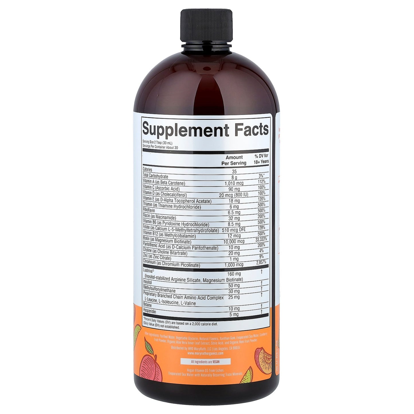 MaryRuth's, Liquid Morning Multivitamin + Hair Growth, Peach Mango, 30 fl oz (887 ml)