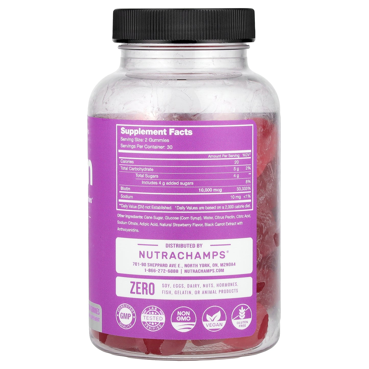 NutraChamps, Biotin Gummies, Natural Strawberry, 60 Vegan Gummies (5,000 mcg per Gummy)