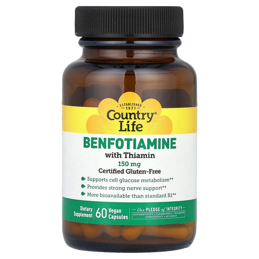 Country Life, Benfotiamine with Thiamin, 150 mg, 60 Vegan Capsules