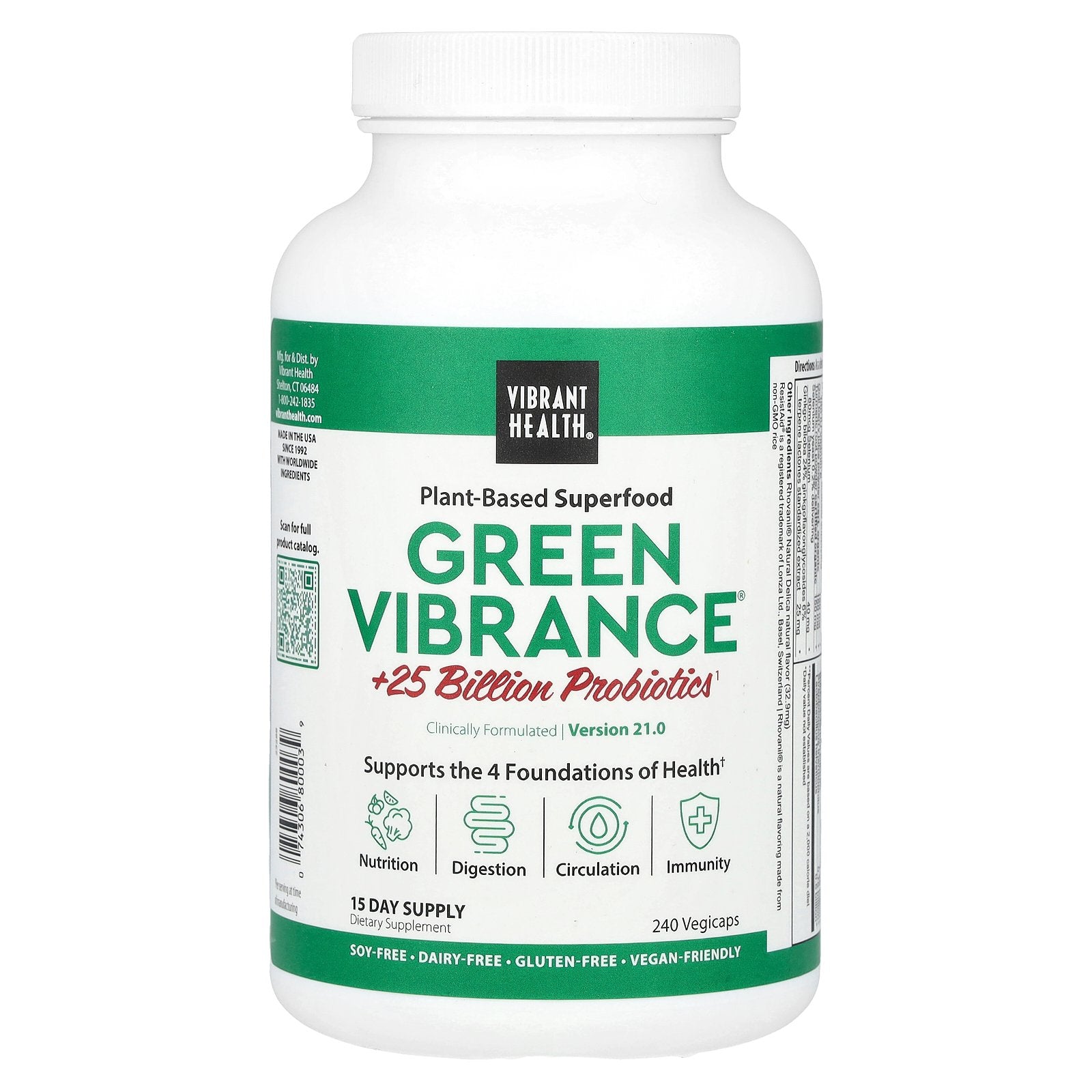 Vibrant Health, Green Vibrance, Version 21.0, 240 Vegicaps