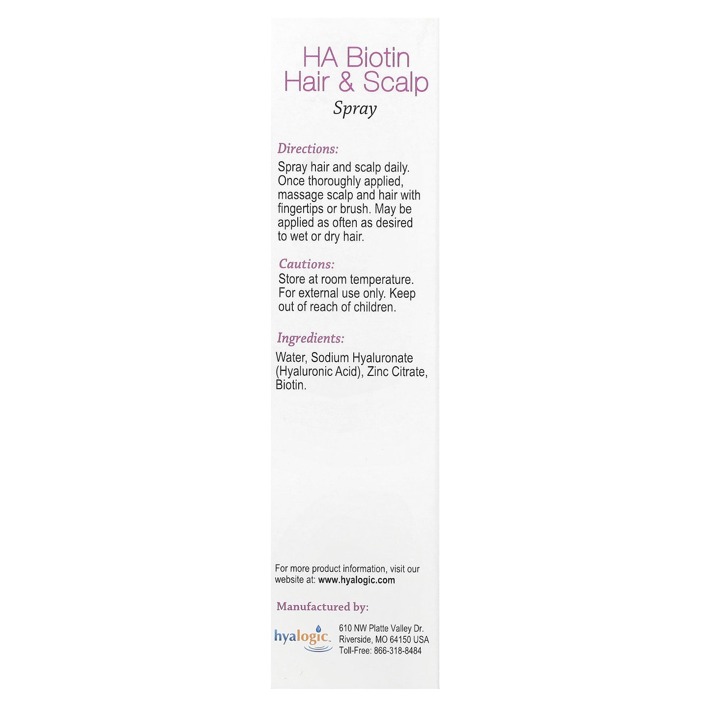 Hyalogic, HA Biotin Hair & Scalp Spray, 4 fl oz (118 ml)