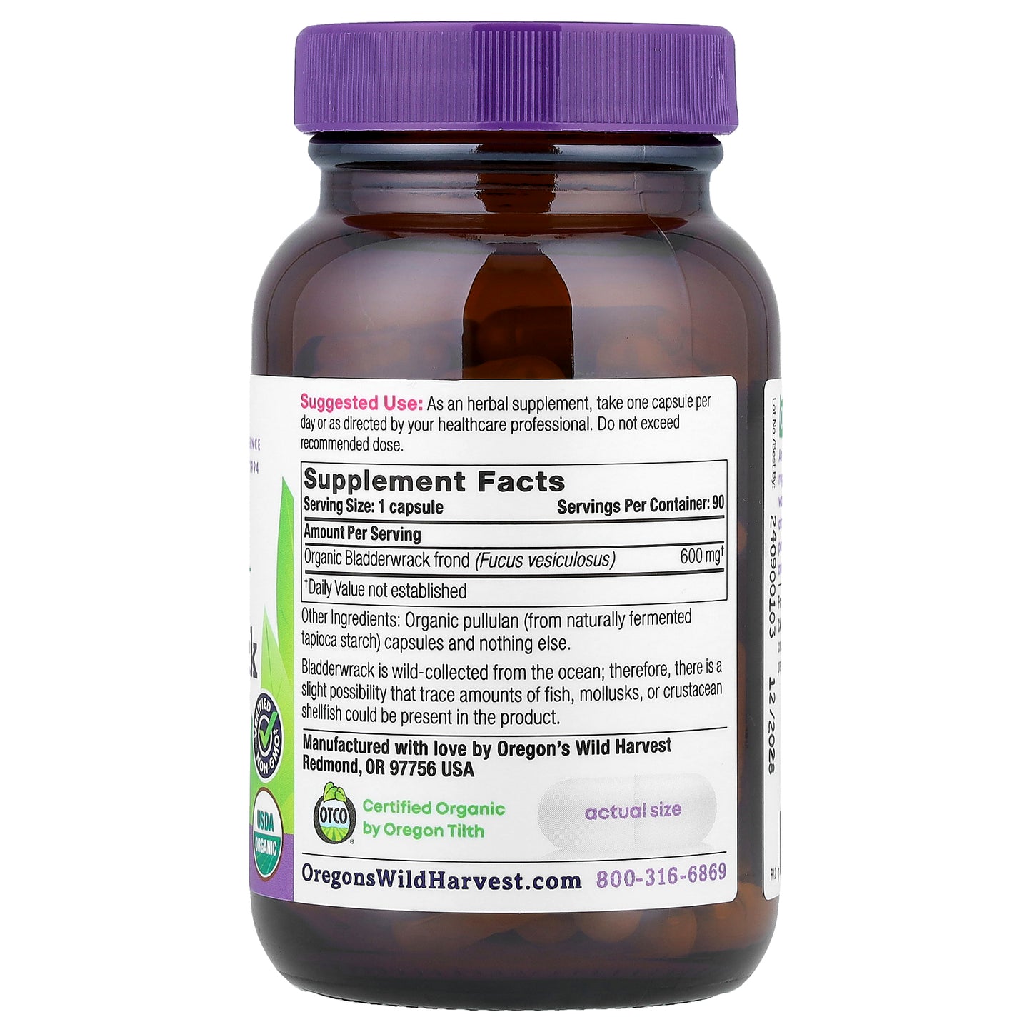 Oregon's Wild Harvest, Organic Bladderwrack, 600 mg, 90 Organic Vegan Capsules