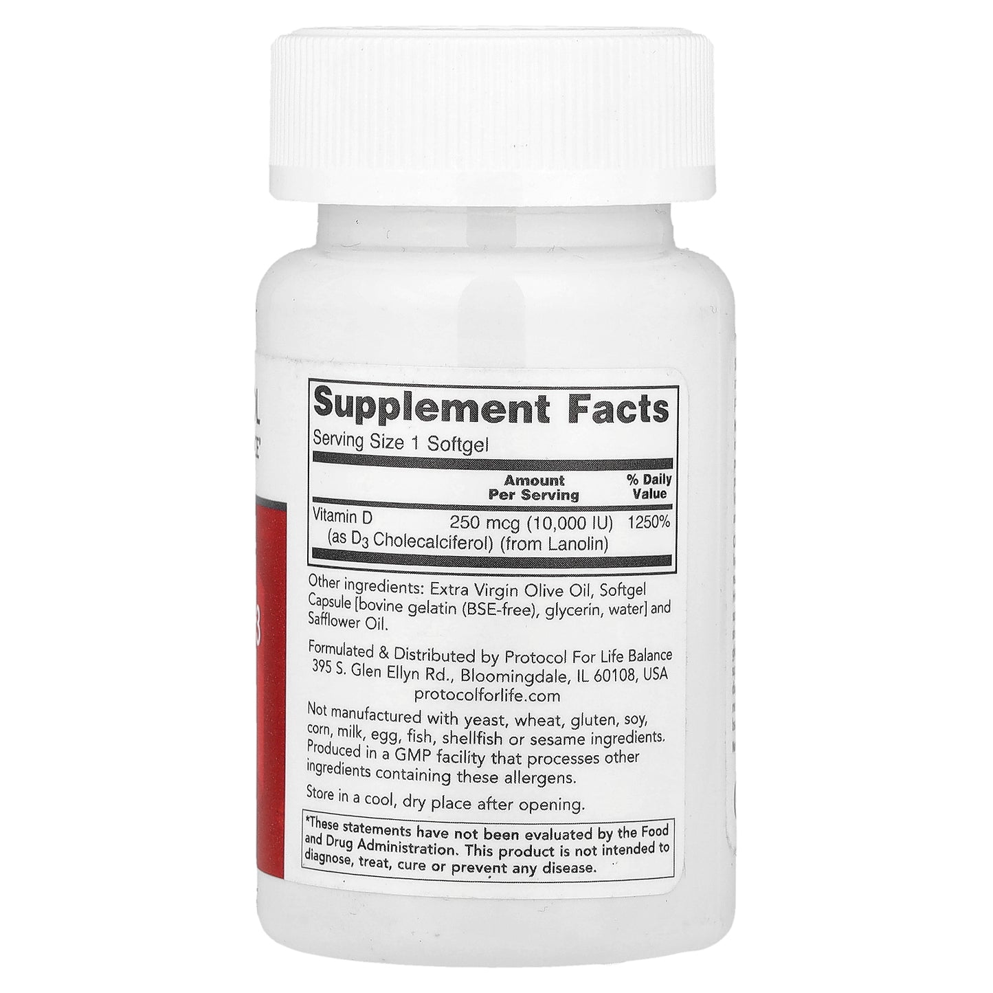 Protocol for Life Balance, Vitamin D3, High Potency, 250 mcg (10,000 IU), 120 Softgels