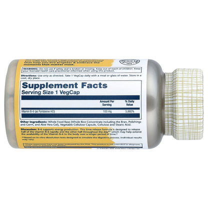 Solaray, Timed Release, Vitamin B-6, 100 mg, 60 VegCaps