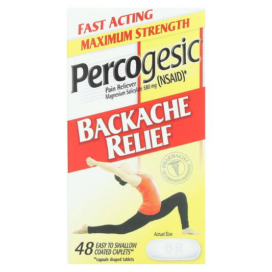 Percogesic, Backache Relief Pain Reliever, Maximum Strength, 48 Easy To Swallow Coated Caplets