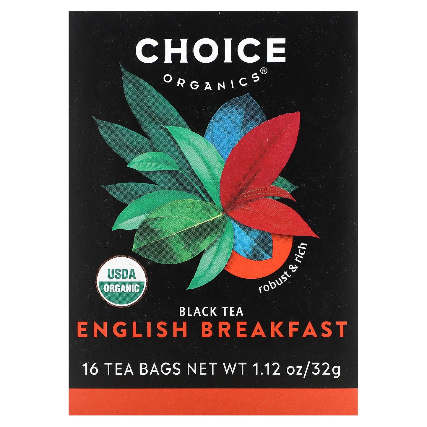 Choice Organics, Black Tea, English Breakfast, 16 Tea Bags, 1.12 oz (32 g)