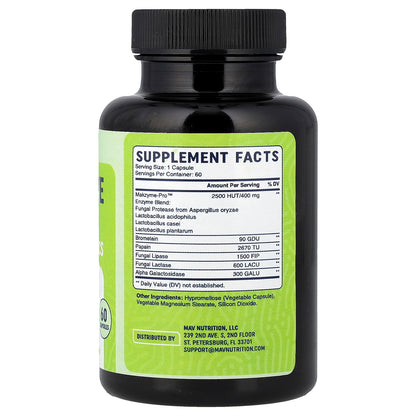 MAV Nutrition, Digestive Enzymes with Probiotics, 60 Capsules