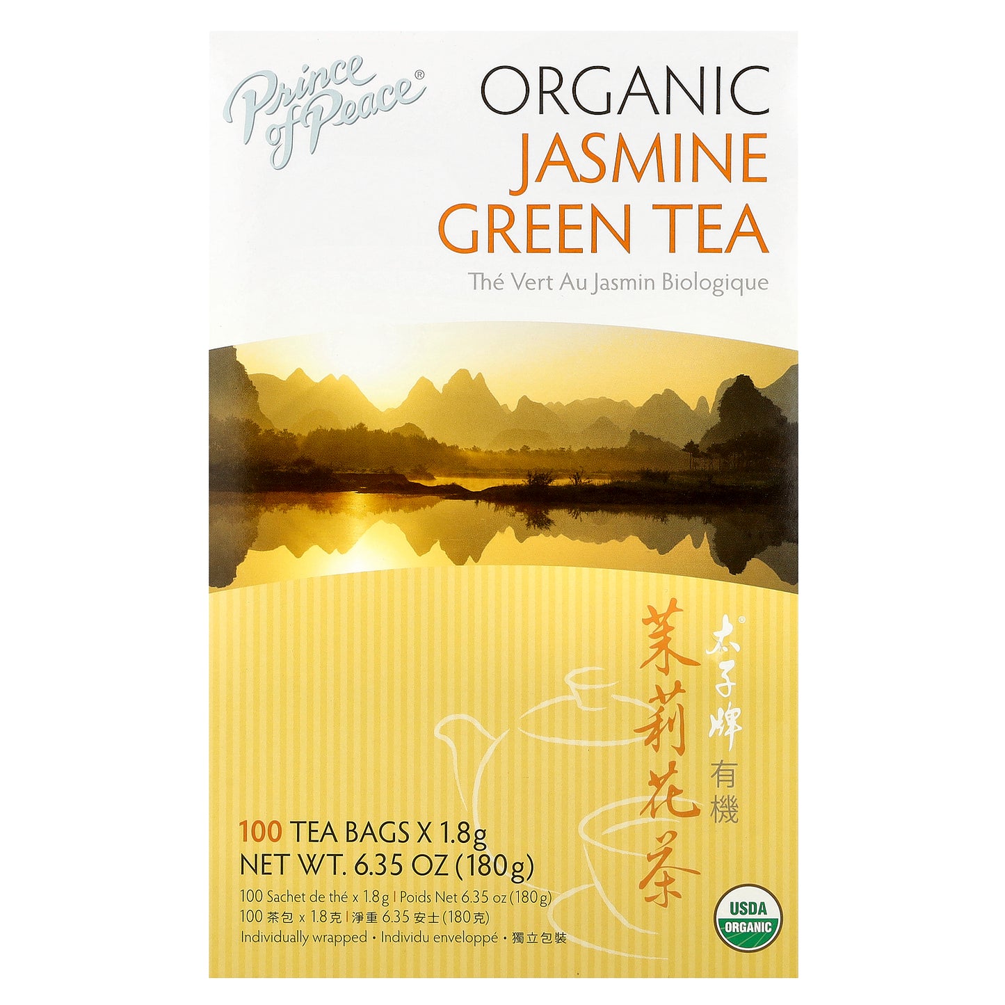 Prince of Peace, Organic Jasmine Green Tea, 100 Tea Bags, 6.35 oz (180 g)