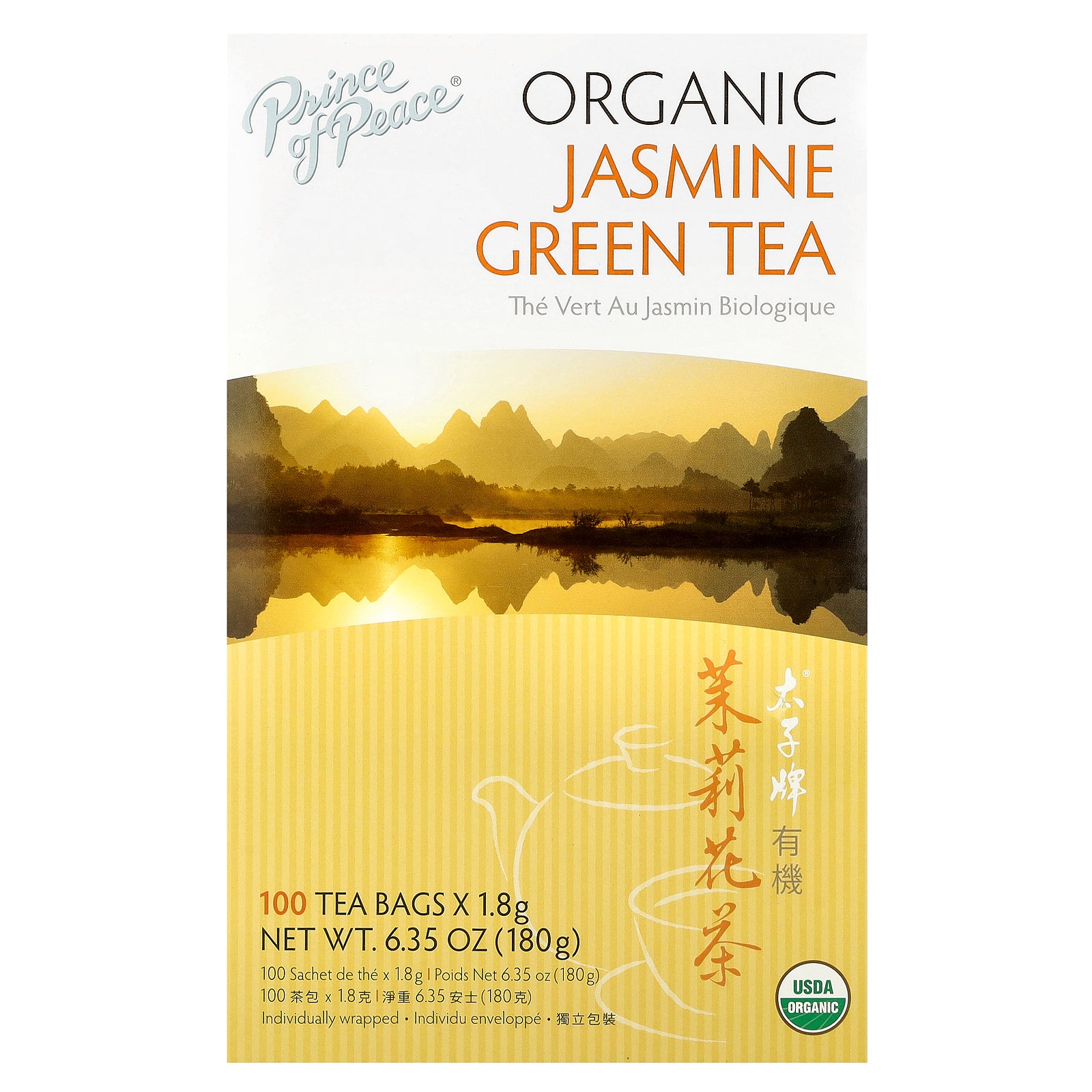 Prince of Peace, Organic Jasmine Green Tea, 100 Tea Bags, 6.35 oz (180 g)