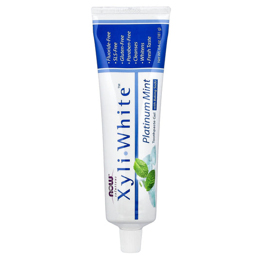 NOW Foods, Solutions, XyliWhite™, Toothpaste Gel with Baking Soda, Platinum Mint, 6.4 oz (181 g)