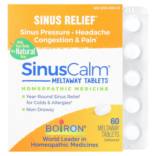 Boiron, SinusCalm®, Sinus Relief, Unflavored, 60 Meltaway Tablets