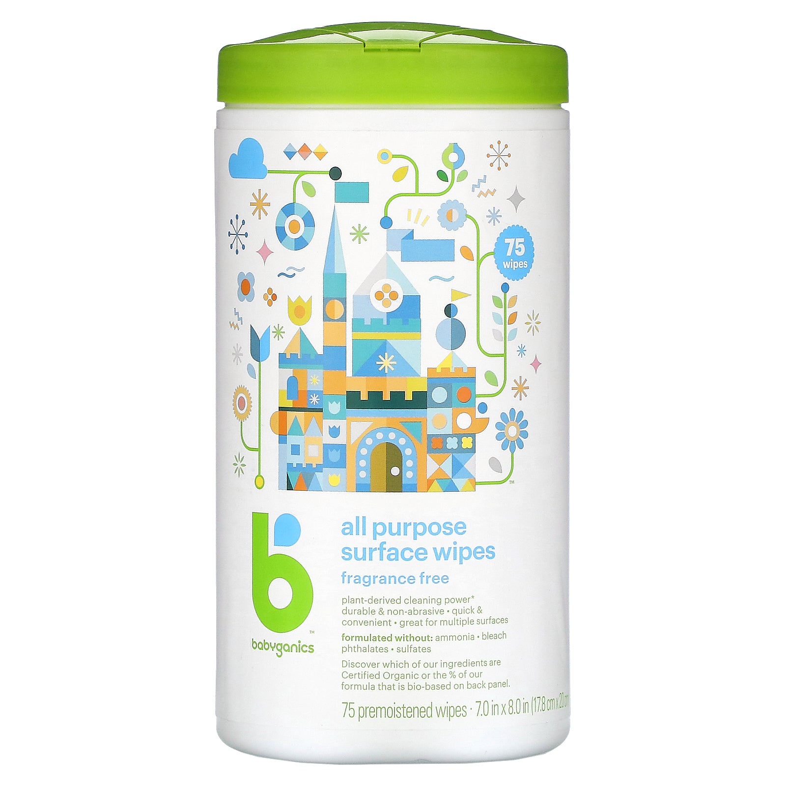 Babyganics, All Purpose Surface Wipes, Fragrance Free, 75 Premoistened Wipes