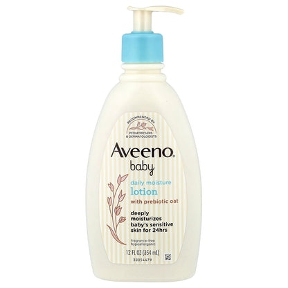 Aveeno, Baby, Daily Moisture Lotion with Prebiotic Oat, Fragrance Free, 12 fl oz (354 ml)