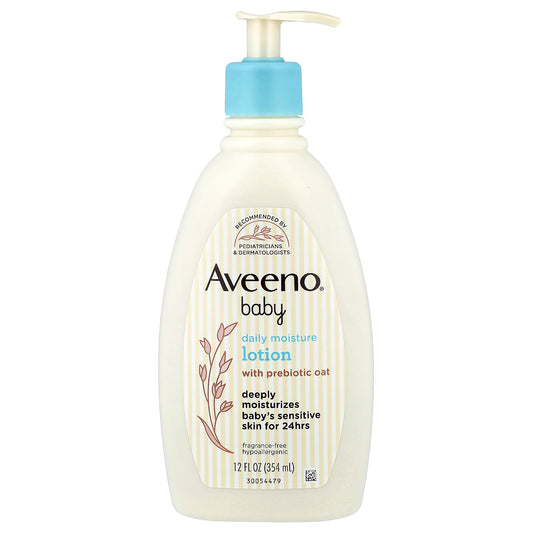 Aveeno, Baby, Daily Moisture Lotion with Prebiotic Oat, Fragrance Free, 12 fl oz (354 ml)
