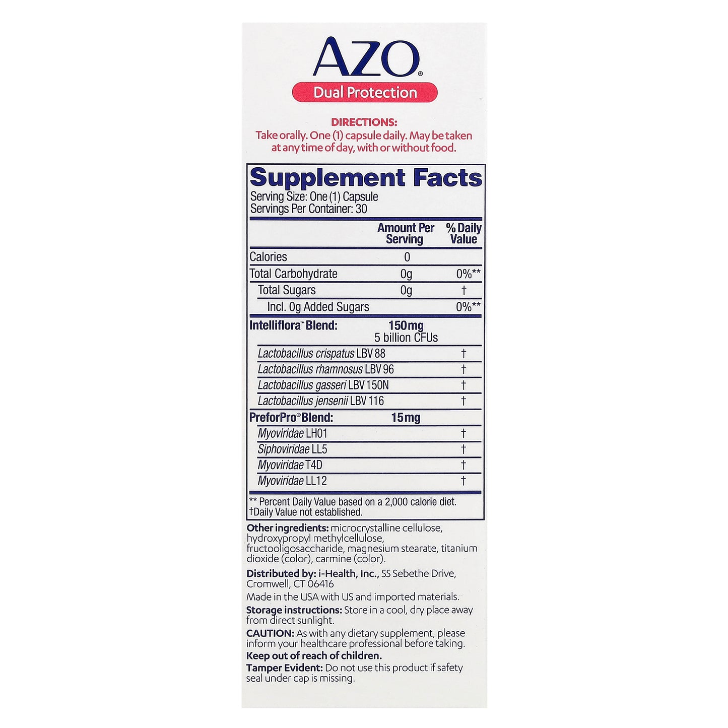 AZO, Dual Protection, Urinary + Vaginal Support, 30 Once Daily Capsules