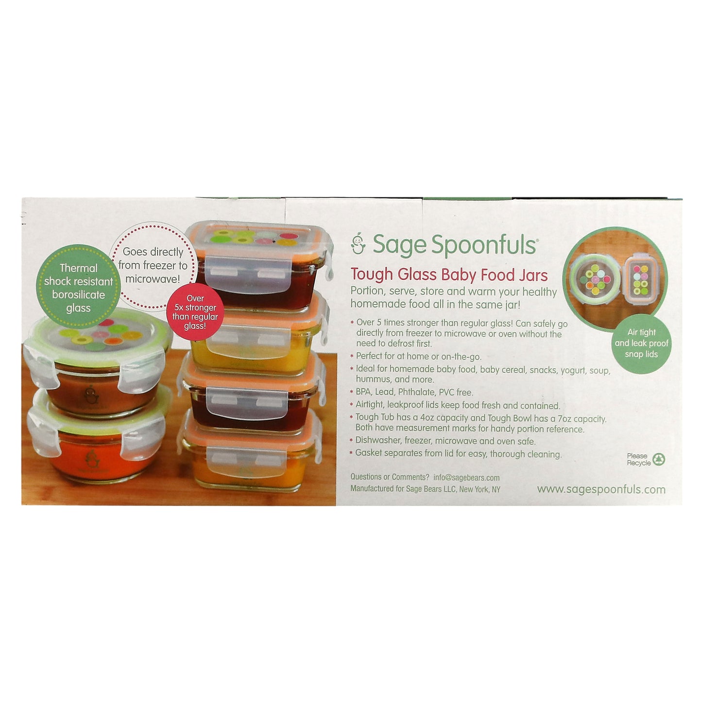 Sage Spoonfuls, Tough Glass Baby Food Jars, Combo Pack, 6 Pack