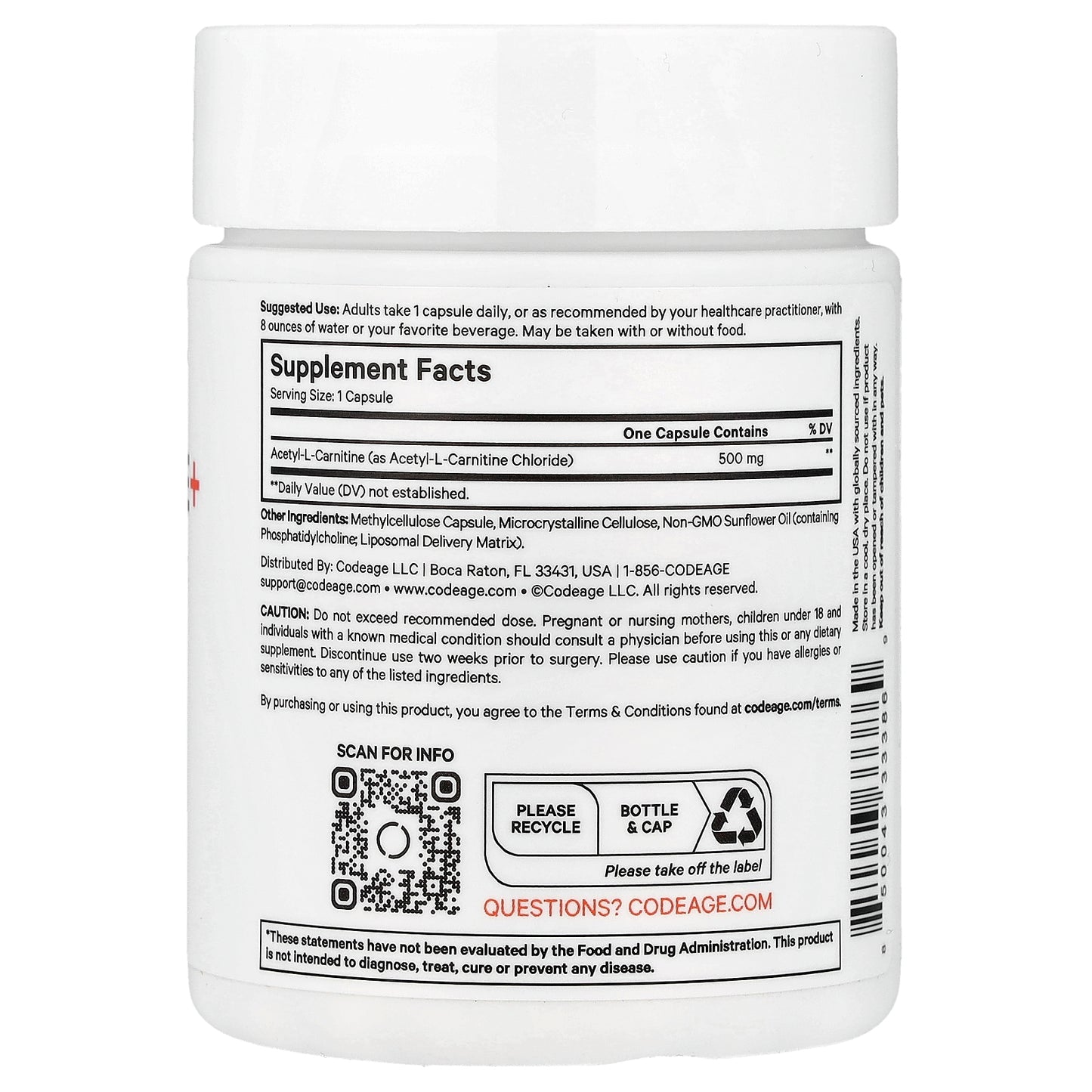 Codeage, Liposomal Acetyl L-Carnitine+, 90 Capsules (500 mg per Capsule)