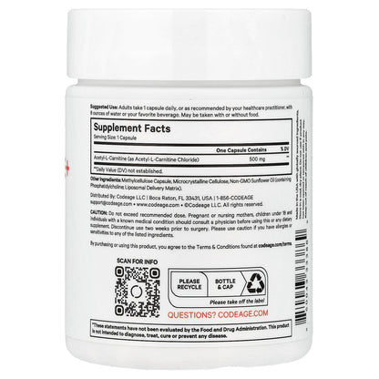 Codeage, Liposomal Acetyl L-Carnitine+, 90 Capsules (500 mg per Capsule)