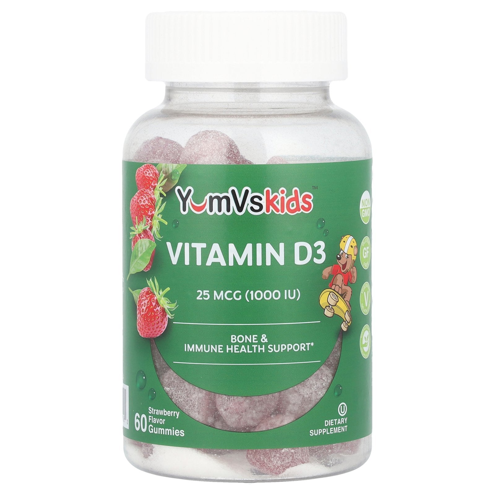 YumVs, Vitamin D3 Gummies, Strawberry, 25 mcg (1,000 IU), 60 Gummies