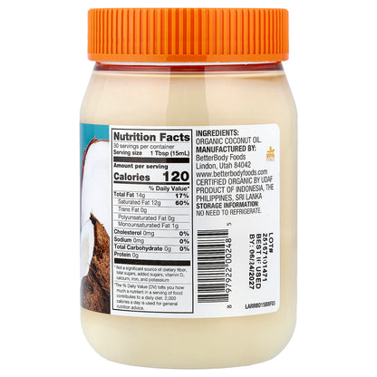 BetterBody Foods, Refined Organic Coconut Oil, 15.5 fl oz (458 ml)