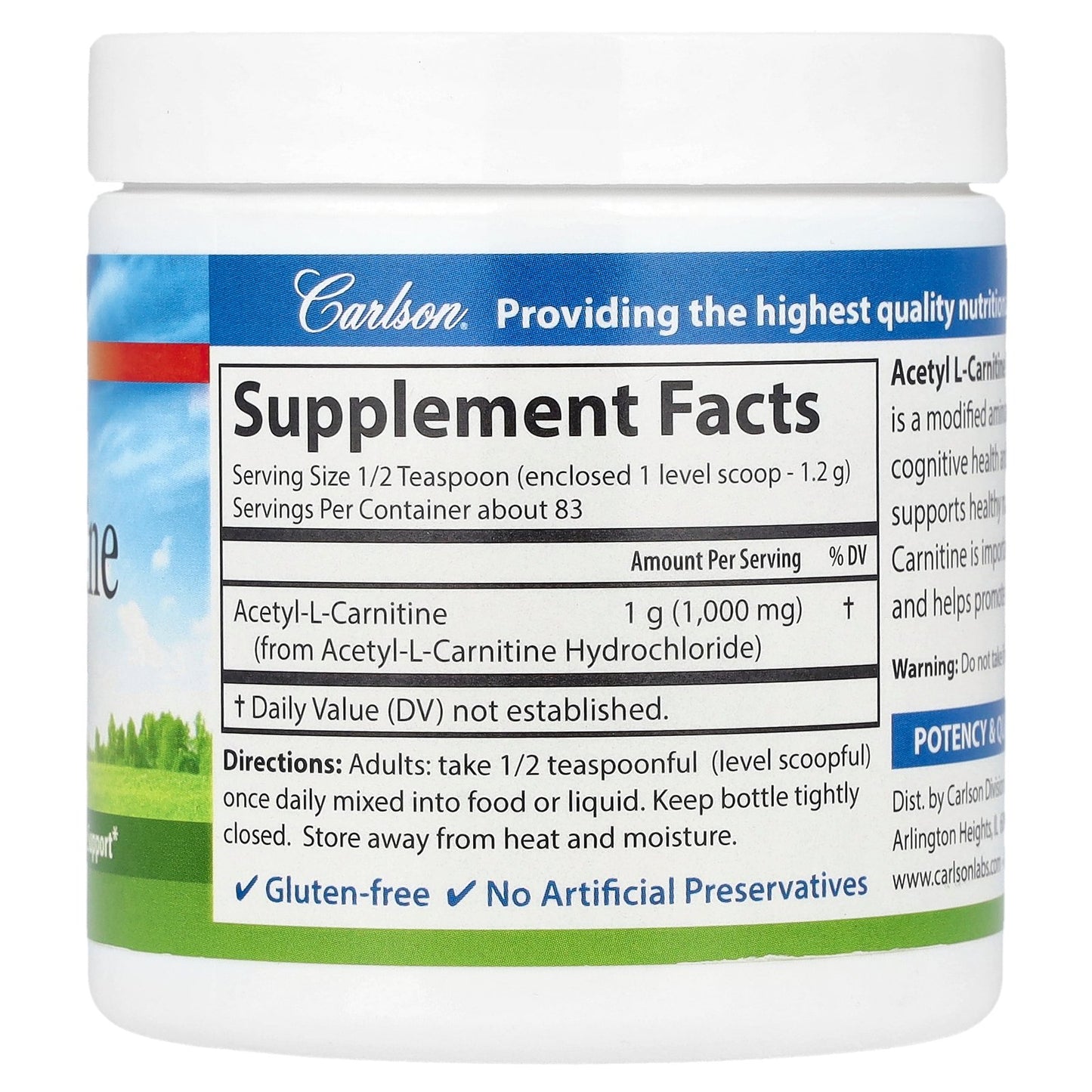 Carlson, Acetyl L-Carnitine Powder, 3.53 oz (100 g)