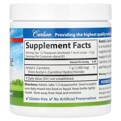 Carlson, Acetyl L-Carnitine Powder, 3.53 oz (100 g)