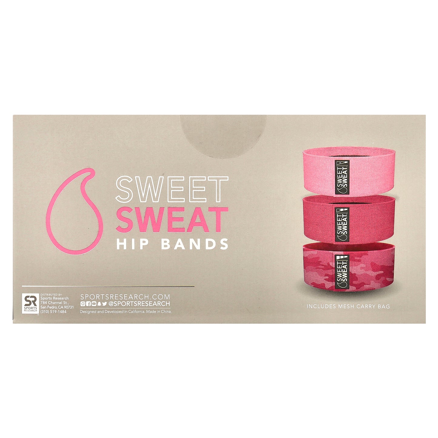 Sports Research, Sweet Sweat, Hip Bands, Pink, 3 Bands