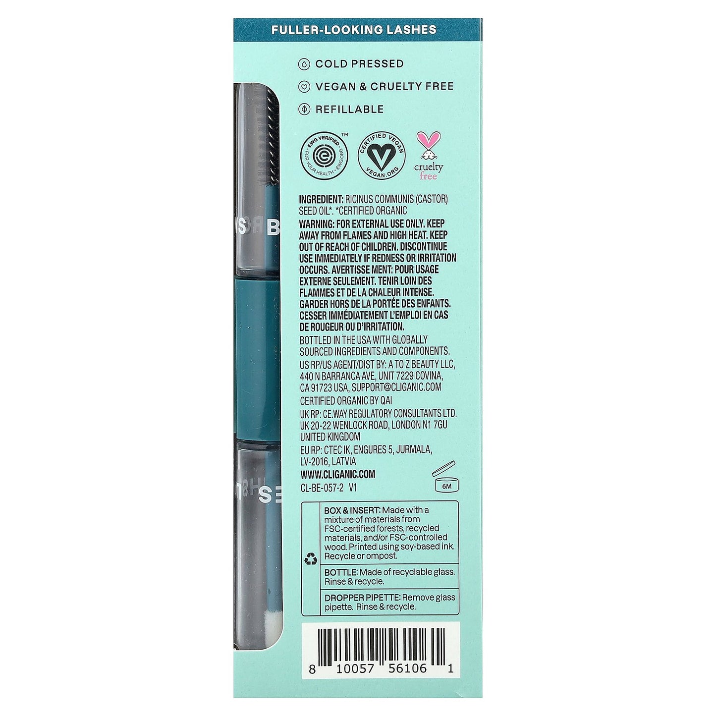 Cliganic, Dose of Intense Moisture™, Organic Castor Oil, Lash & Brow Set, 2 fl oz (60 ml)