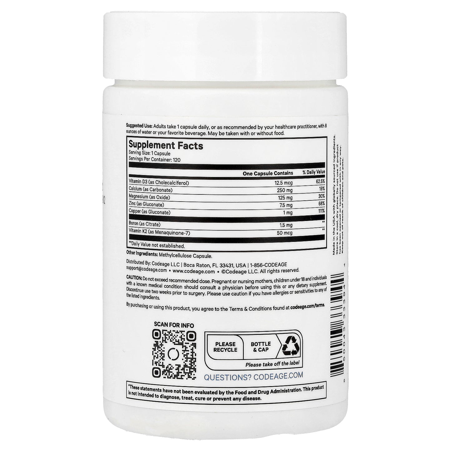Codeage, Calcium Pro+, 120 Vegetable Capsules