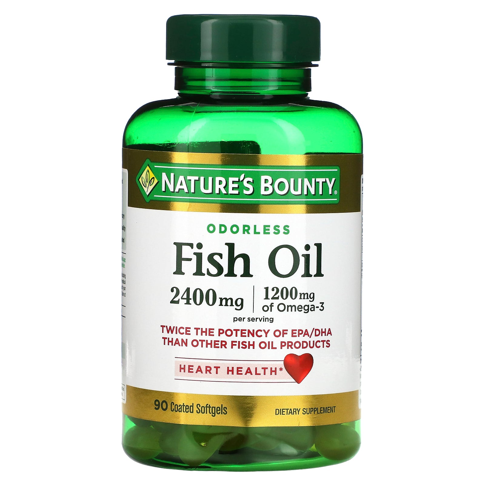 Nature's Bounty, Odorless Fish Oil, 2,400 mg, 90 Coated Softgels (1,200 mg per Softgel)